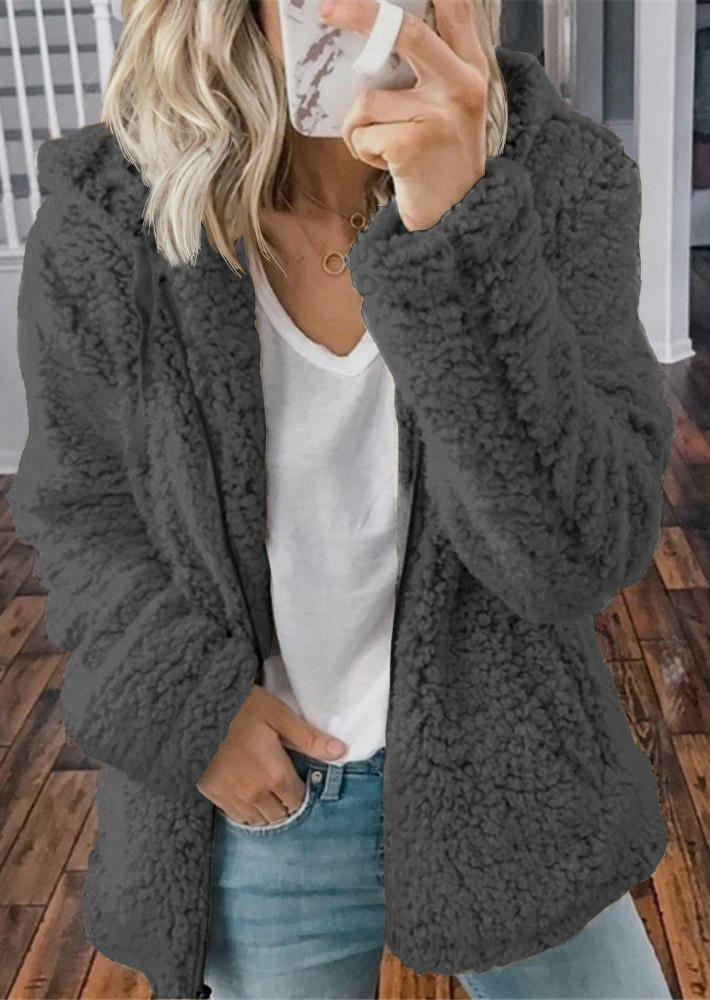 

Coats Fuzzy Zipper Pocket Long Sleeve Hooded Coat in Gray. Size: ,M,L,XL