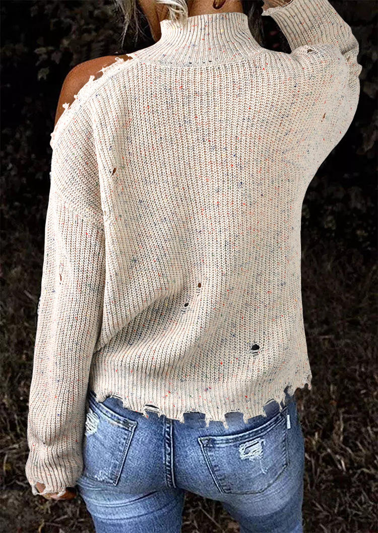 

Sweaters One Sided Cold Shoulder Ripped Hole Sweater in Beige. Size