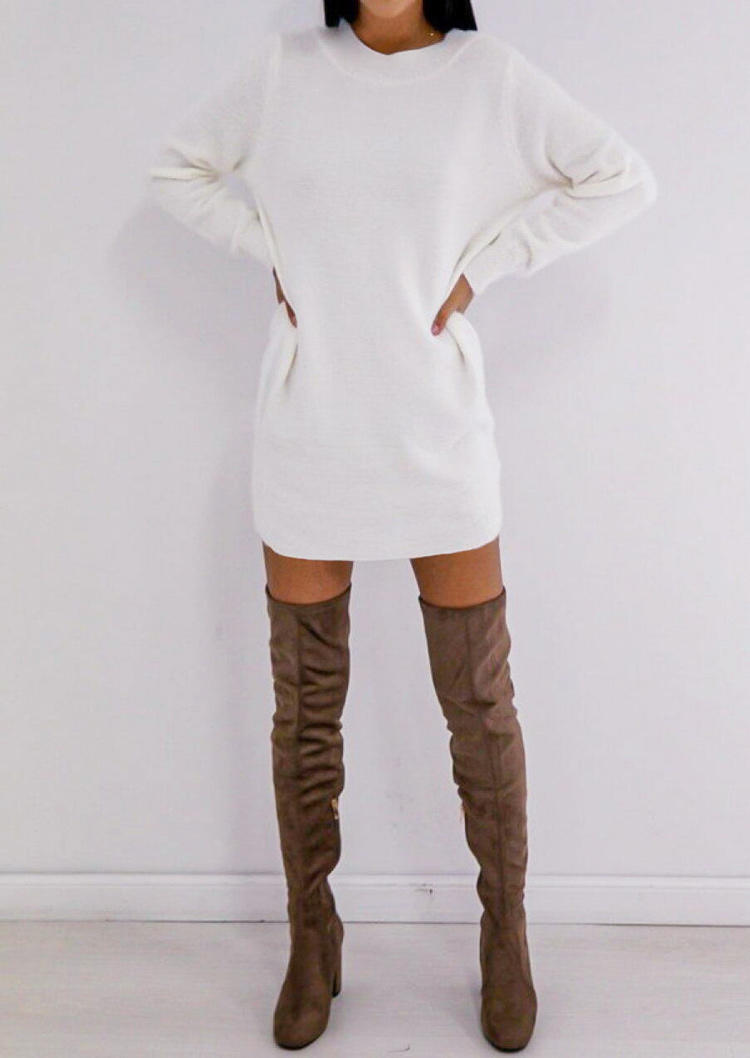 Lace Hollow Out Tie Long Sleeve Mini Dress - White