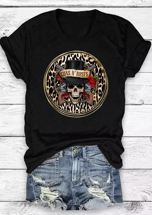 

T-shirts Tees Guns N' Roses Skull Leopard T-Shirt Tee in Black. Size