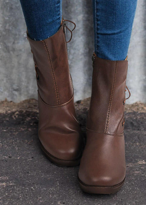 

Boots Color Block Lace Up Round Toe Ankle Boots in Dark Brown. Size: ,38,39,40,41