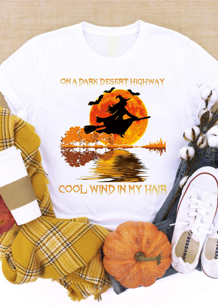 

T-shirts Tees Halloween On A Dark Desert Highway Witch T-Shirt Tee in White. Size