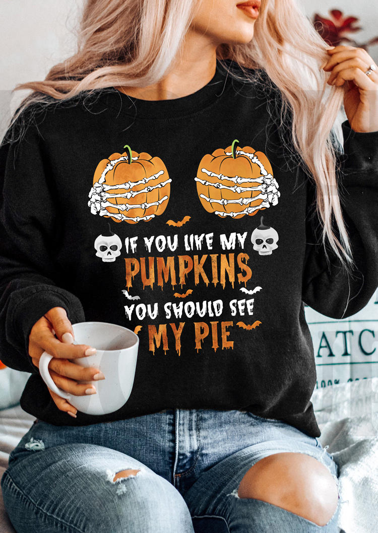 

Sweatshirts Halloween Skeleton Hand Pumpkin Sweatshirt in Black. Size: ,M,L,XL