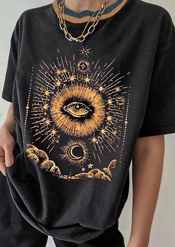 

T-shirts Tees Eye Moon Star O-Neck T-Shirt Tee in Black. Size: ,M,L,XL