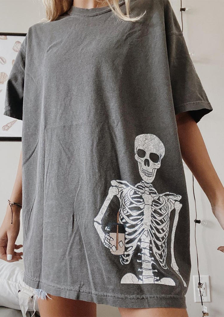 T-shirts Tees Skeleton Ice Coffee T-Shirt Tee - Dark Grey in Gray. Size: L,XL