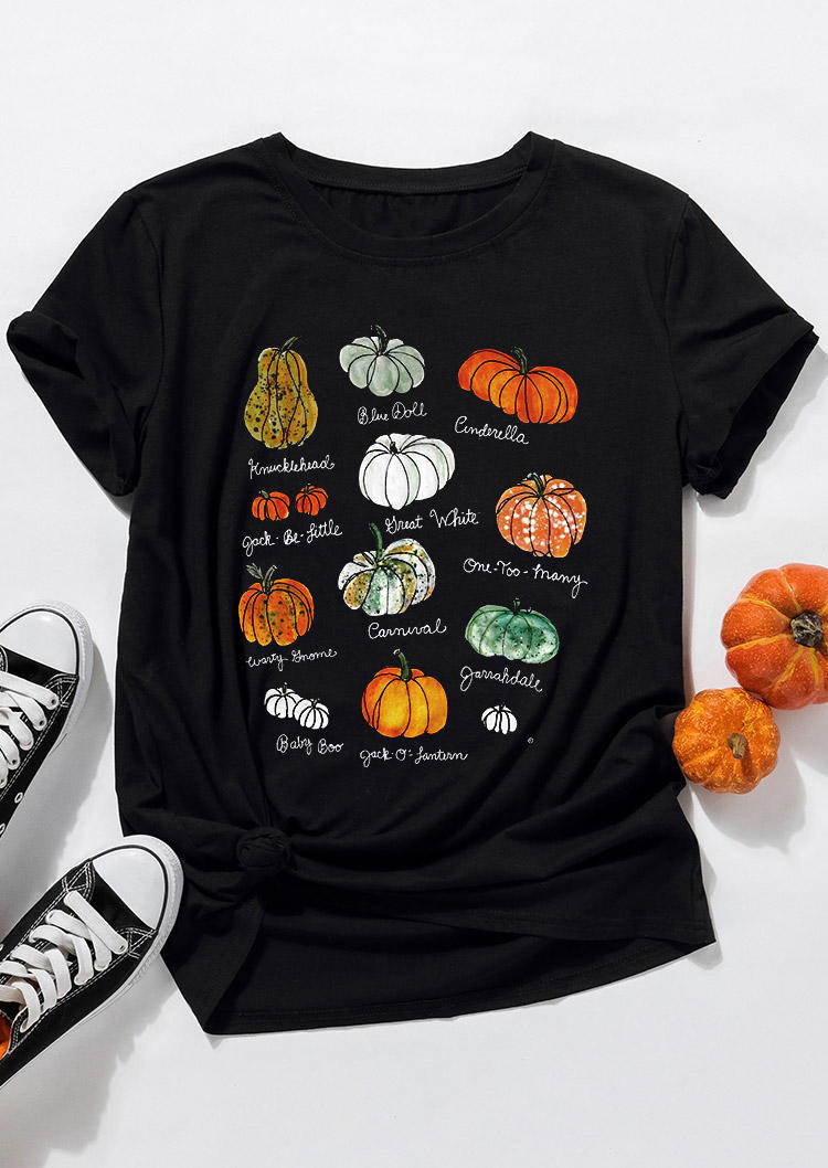 

T-shirts Tees Thanksgiving Pumpkin O-Neck T-Shirt Tee in Black. Size: ,M,L,XL