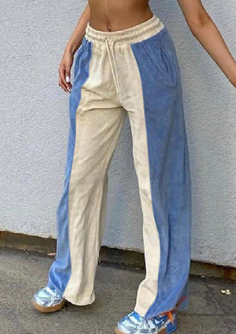 

Pants Color Block Elbow Patch Dangerous Drawstring Pocket Pants in Blue. Size: ,M,L