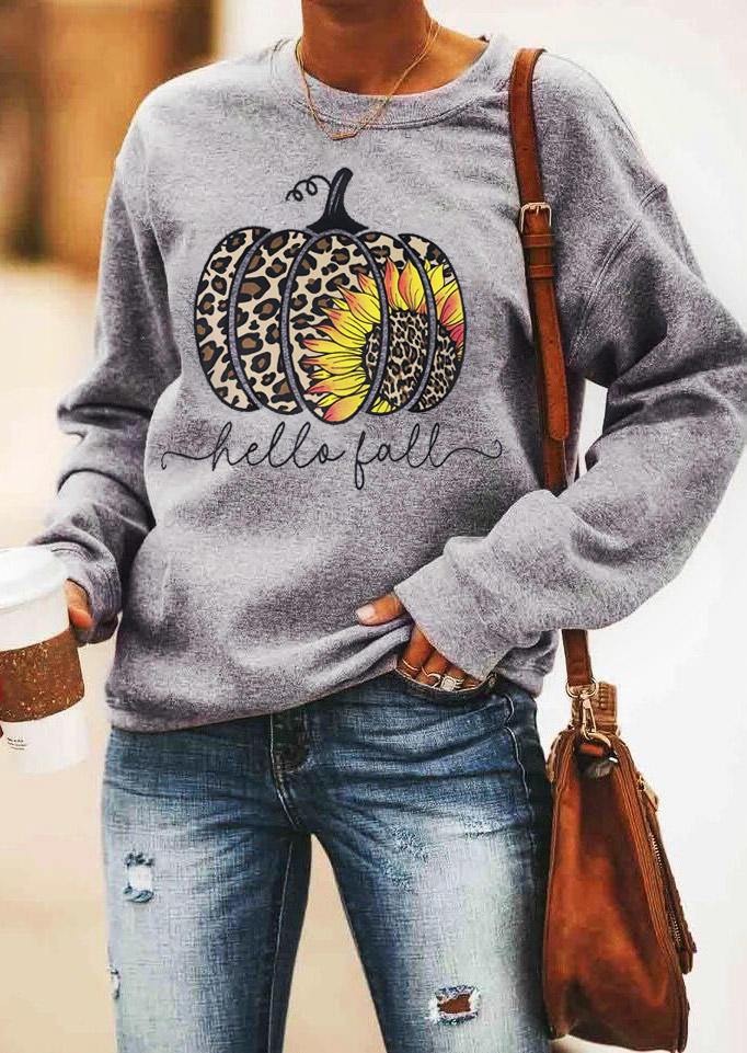 

Sweatshirts Hell Fall Leopard Pumpkin Sunflower Sweatshirt in Gray. Size: ,M,L