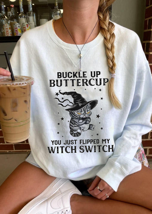 

Sweatshirts Halloween Buckle Up Butter Cup Sweatshirt in White. Size: ,M,L,XL