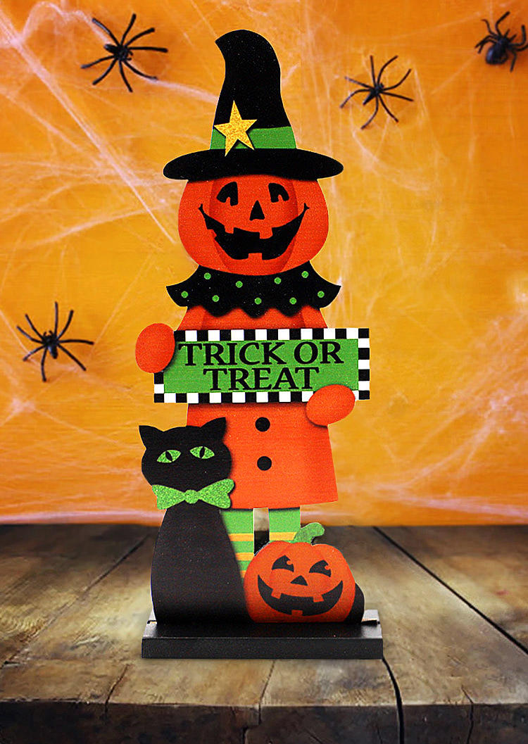 Halloween Trick Or Treat Pumpkin Wooden Decoration