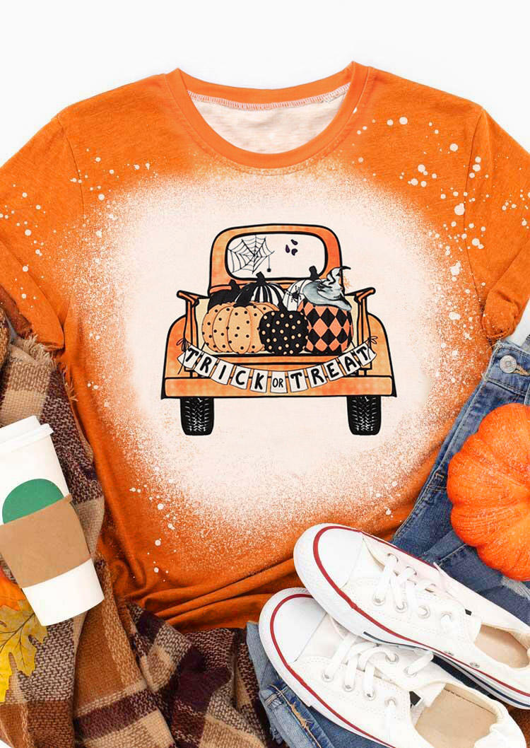 T-shirts Tees Trick Or Treat Pumpkin Ghost T-Shirt Tee in Orange. Size: M,S