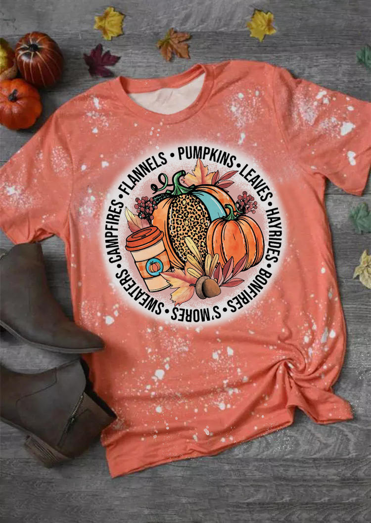 T-shirts Tees Pumpkins Leaves Hayrides Bonfires Leopard T-Shirt Tee in Orange. Size: S,M,L,XL