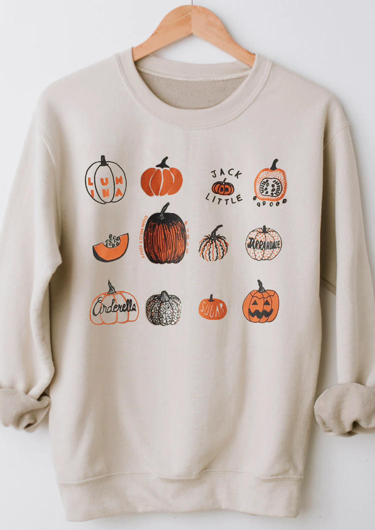 Sweatshirts Pumpkin O-Neck Pullover Sweatshirt - Beige in Apricot. Size: L,S,XL