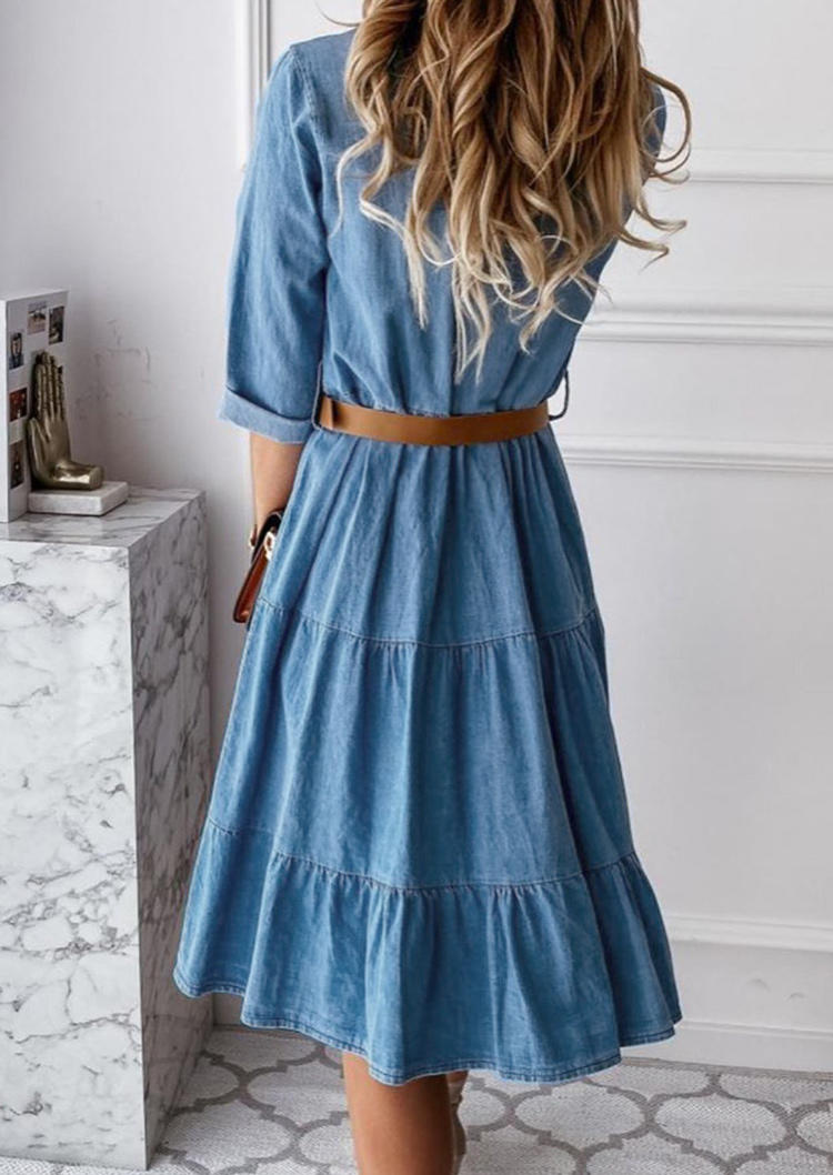 Mini Dresses Ruffled Denim Button Mini Dress in Blue. Size: S