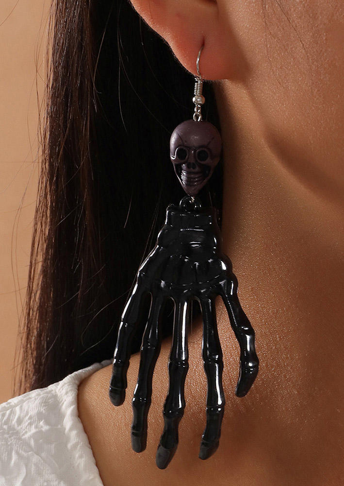 

Earrings Halloween Skeleton Hand Skull Pendant Earrings in Black. Size