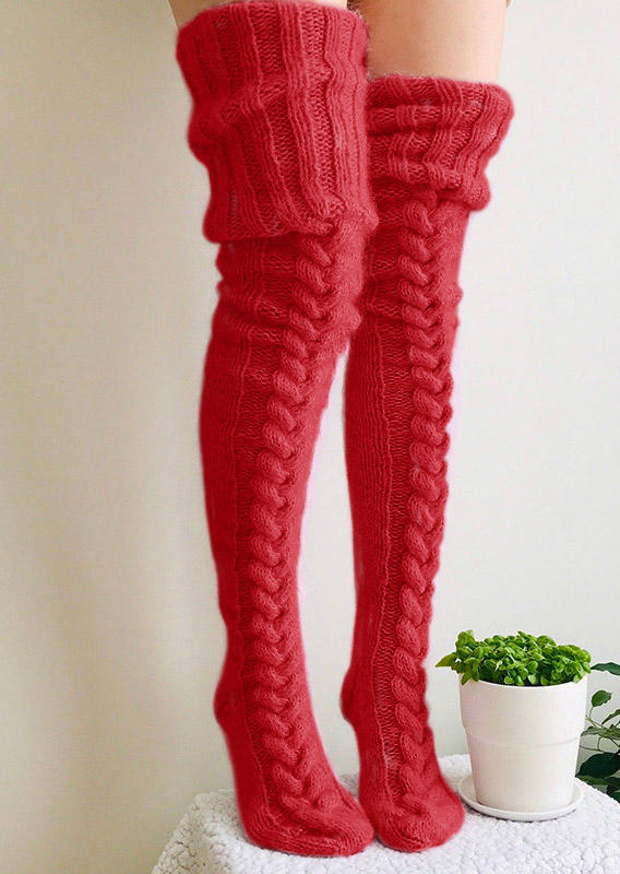 

Knee-High Socks Soft Warm Over Knee Extra Long Knitted Socks in Red. Size