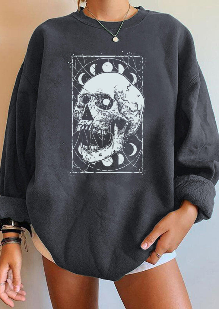 

Hoodies Halloween Skull Moon O-Neck Hoodie in Black. Size: ,M,L,XL