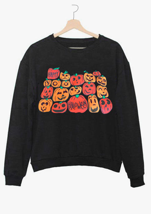 Halloween Pumpkin Face Sweatshirt - Black