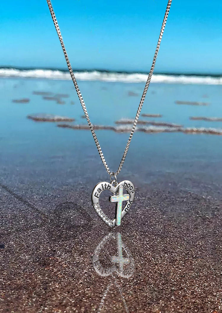 

Necklaces Faith Cross Hollow Out Heart Pendant Necklace in Silver. Size