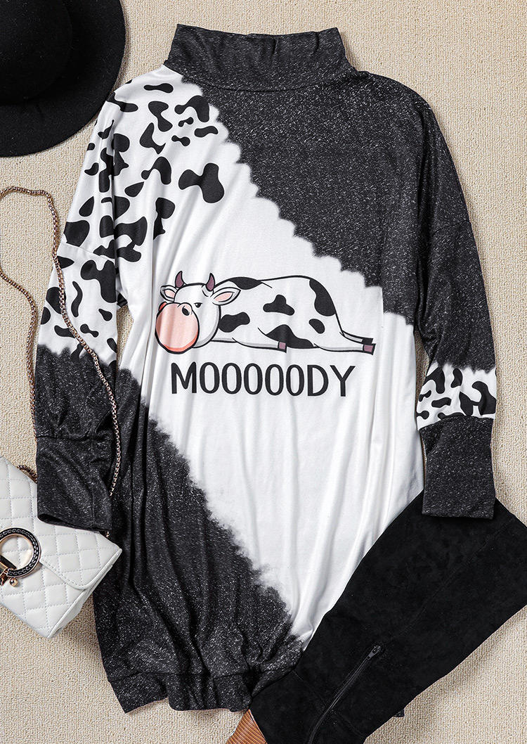 Mini Dresses Mooooody Cow Turtleneck Mini Dress in Black. Size: L,M,S,XL