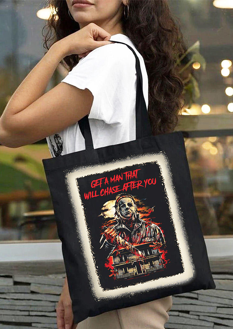 

Handbag Get A Man That Will Chase After You Halloween Tote Handbag in Black. Size