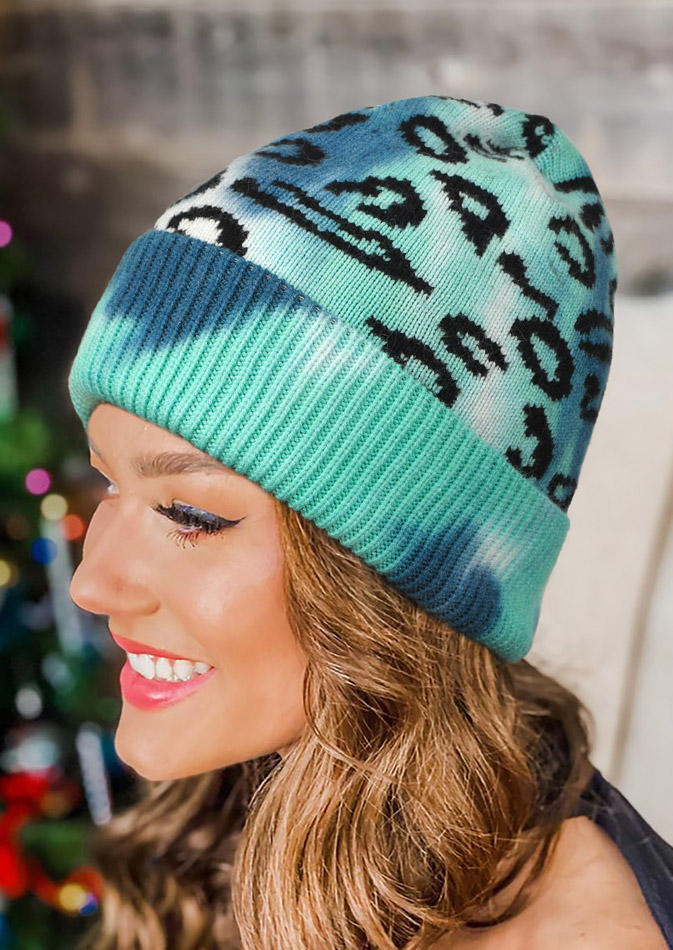 

Hats Leopard Tie Dye Knitted Beanie Hat in Cyan. Size