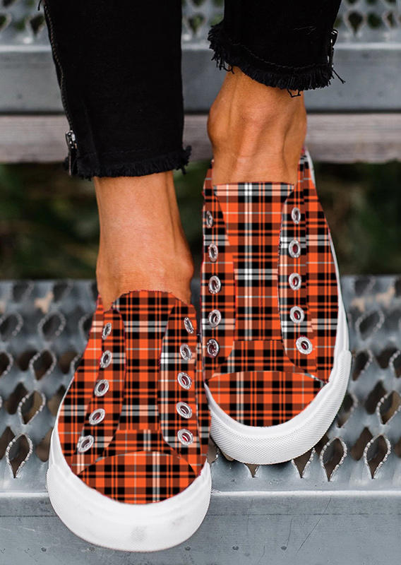 

Sneakers Plaid Slip-On Round Toe Flat Sneakers in Orange. Size: ,38,39,40,41