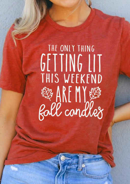 This Weekend Are My Fall Candles Leaf T-Shirt Tee - Brick Red