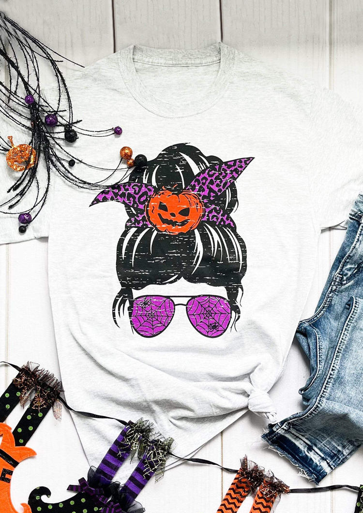 

T-shirts Tees Halloween Pumpkin Leopard Messy T-Shirt Tee in Light Grey. Size: ,M,L,XL