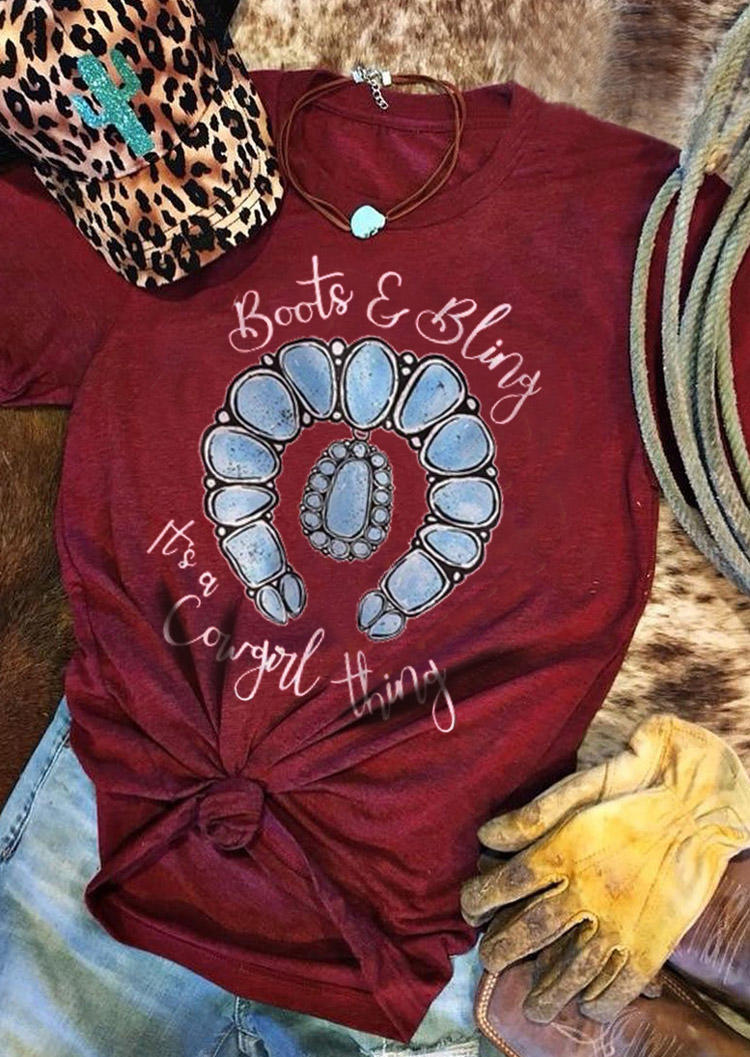 

T-shirts Tees Boots & Bling It ' A Cowgirl Thing T-Shirt Tee in Burgundy. Size: ,M,L,XL