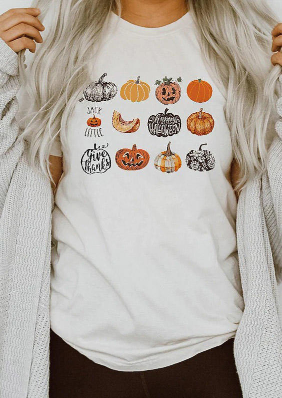 

T-shirts Tees Halloween Thanksgiving Pumpkin T-Shirt Tee in White. Size: ,M,L,XL