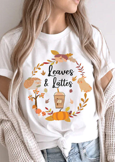

T-shirts Tees Thanksgiving Leaves And Lattes Pumpkin T-Shirt Tee in White. Size: ,M,L,XL