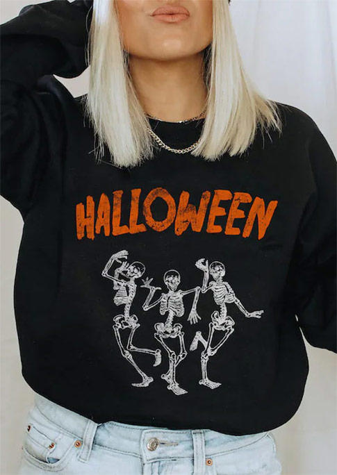 

Sweatshirts Halloween Dancing Skeleton O-Neck Sweatshirt in Black. Size: ,M,L,XL