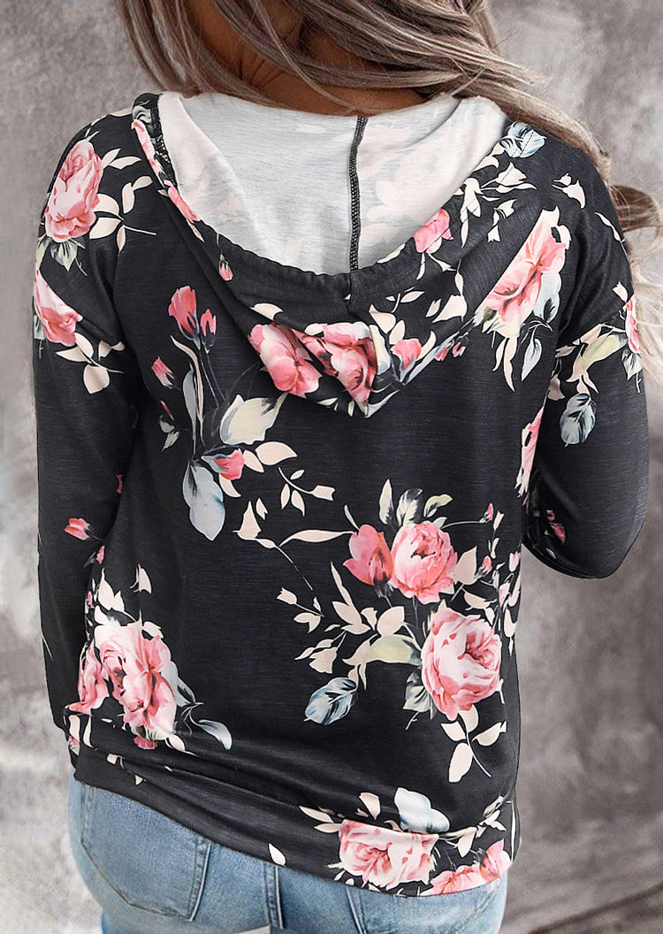 

Coats Floral Drawstring Pocket Zipper Hooded Coat in Multicolor. Size: ,M,L,XL