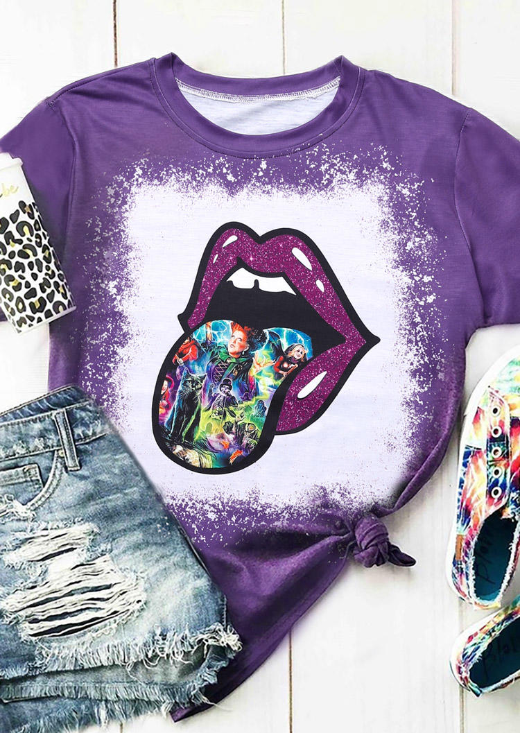 

T-shirts Tees Witch Lips Bleached T-Shirt Tee in Purple. Size: L,M