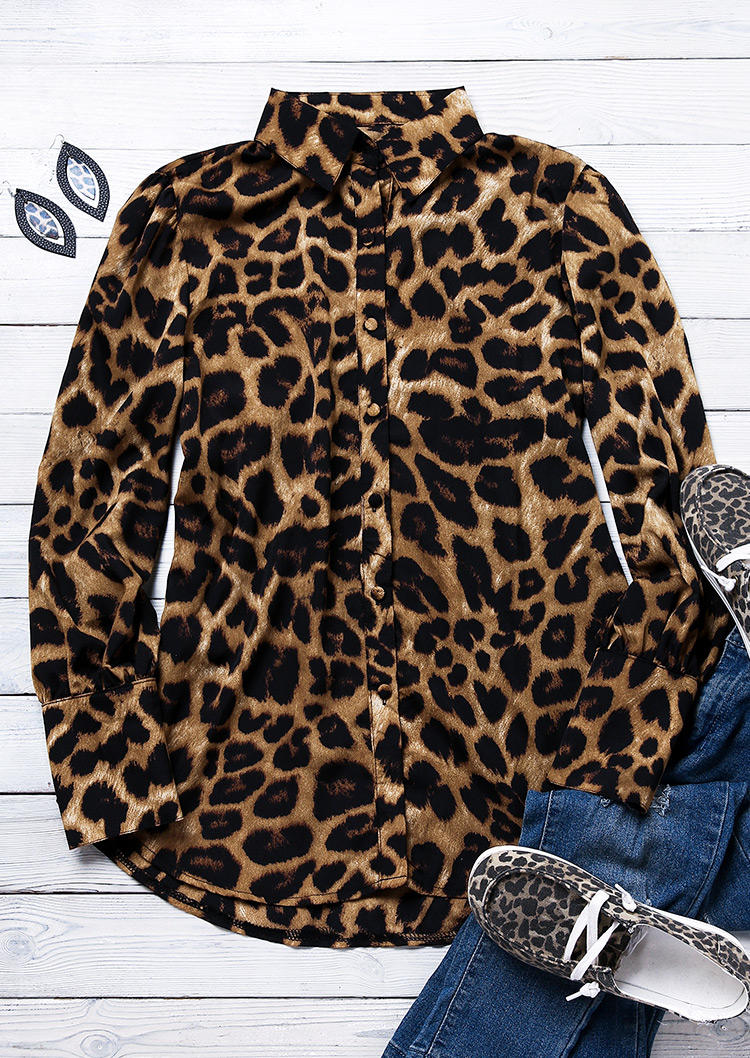 

Shirts Leopard Button Turn-Dow Collar Shirt in Leopard. Size
