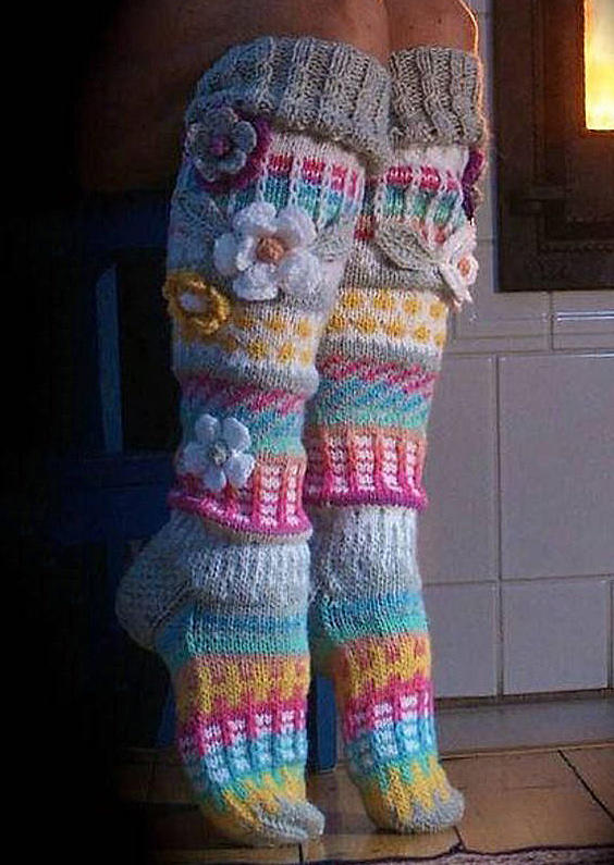 

Knee-High Socks Flower Rainbow Over Knee Knitted Socks in Multicolor. Size