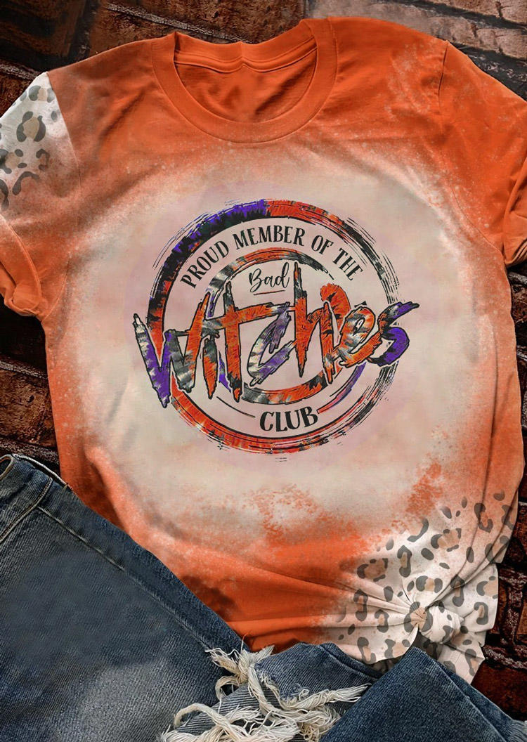 Bad Witches Club Leopard Bleached T-Shirt Tee - Orange