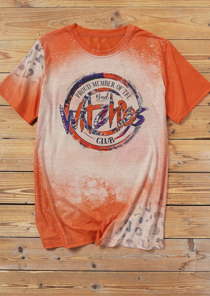 Bad Witches Club Leopard Bleached T-Shirt Tee - Orange