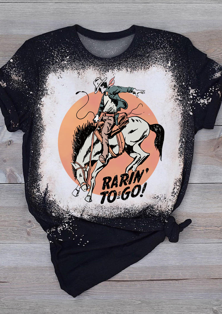 T-shirts Tees Rarin' To Go Cowboy Bleached T-Shirt Tee in Black. Size: M,L