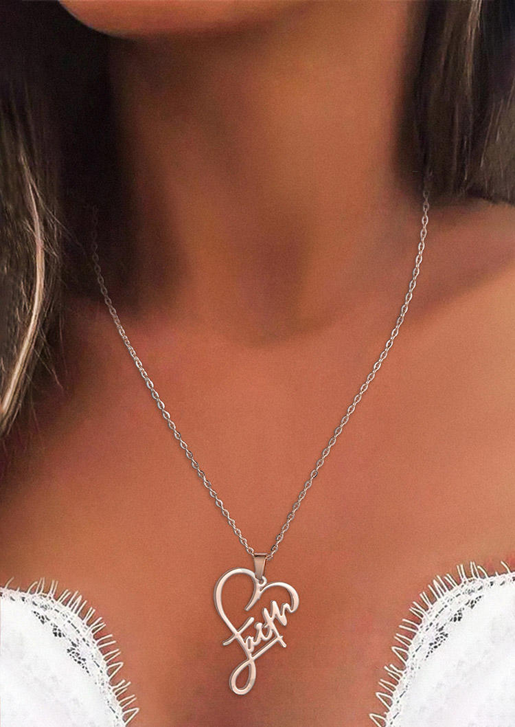 Necklaces Faith Heart Alloy Pendant Necklace in Silver. Size: One Size