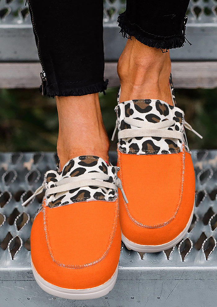Leopard Color Block Slip On Flat Sneakers - Orange