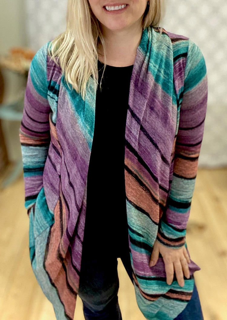 

Cardigans Colorful Striped Long Sleeve Cardigan in Multicolor. Size: ,M,L,XL