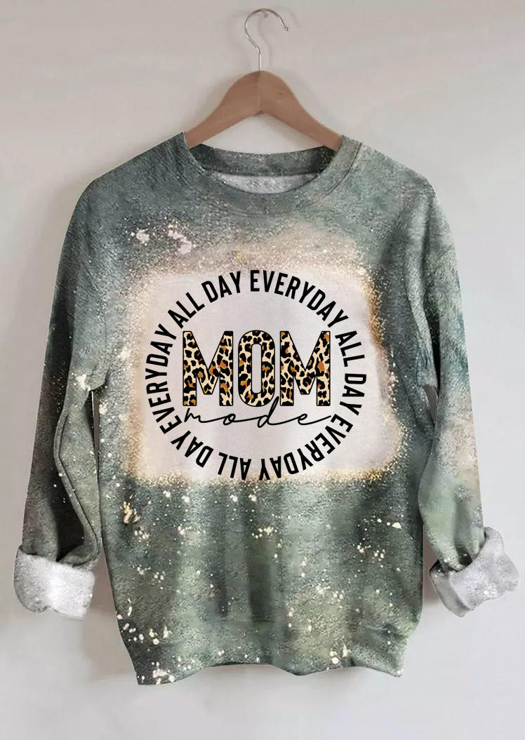 Sweatshirts Mom Mode All Day Everyday Leopard Bleached Sweatshirt in Green. Size: S,L