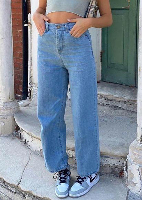 

Pants Button Wide Leg Jeans Pants in Blue. Size: ,M,L,XL