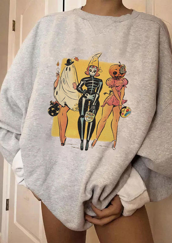 Sweatshirts Pumpkin Skeleton Ghost Sweatshirt - Light Grey in Gray. Size: S