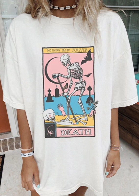 

T-shirts Tees Halloween Skeleton Bat O-Neck T-Shirt Tee in White. Size: ,M,L,XL