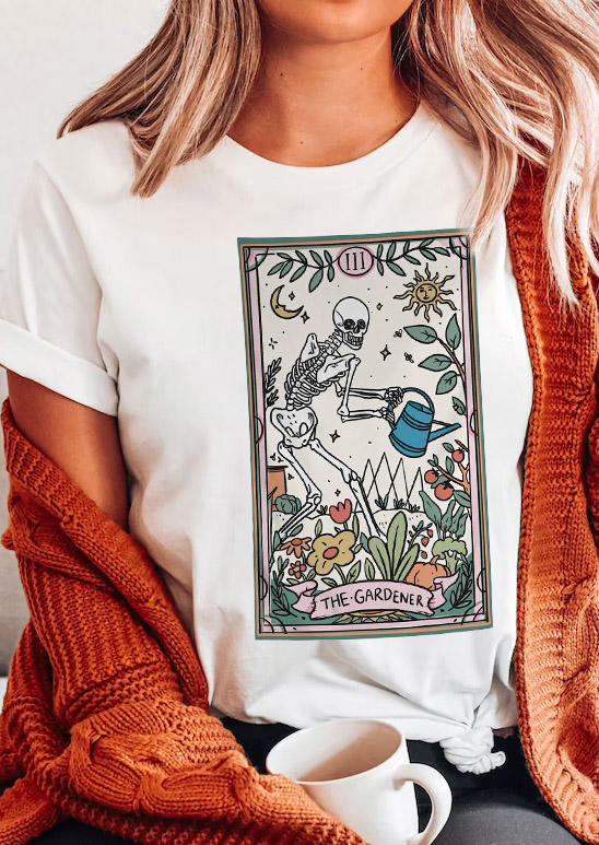 

T-shirts Tees Halloween Floral Skeleton T-Shirt Tee in White. Size