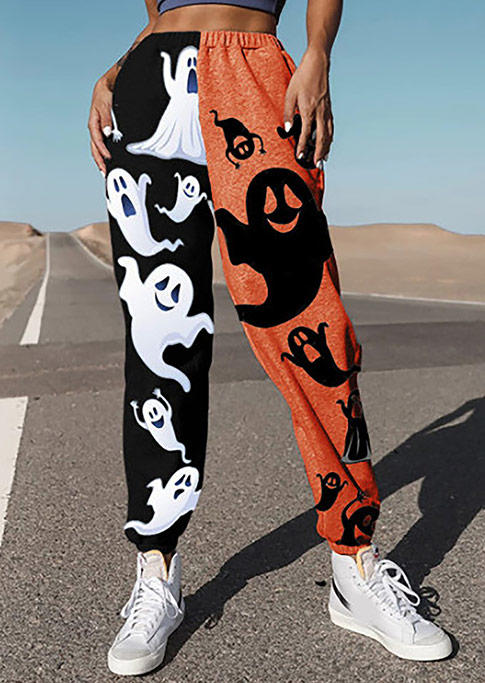 

Pants Halloween Ghost Color Block Sweatpants in Black. Size: ,M