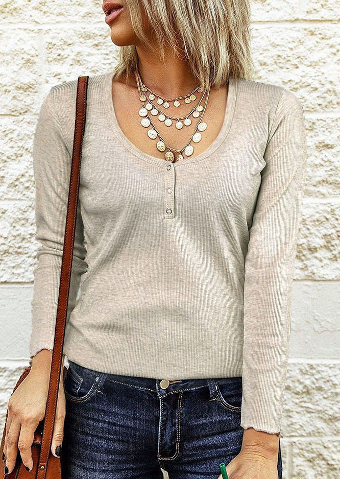 

Blouses Button Long Sleeve Blouse in Light Khaki. Size: ,M,L,XL